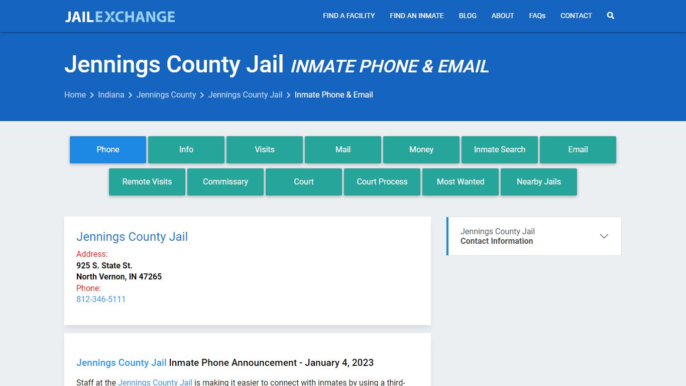 Inmate Phone - Jennings County Jail, IN - Jail Exchange