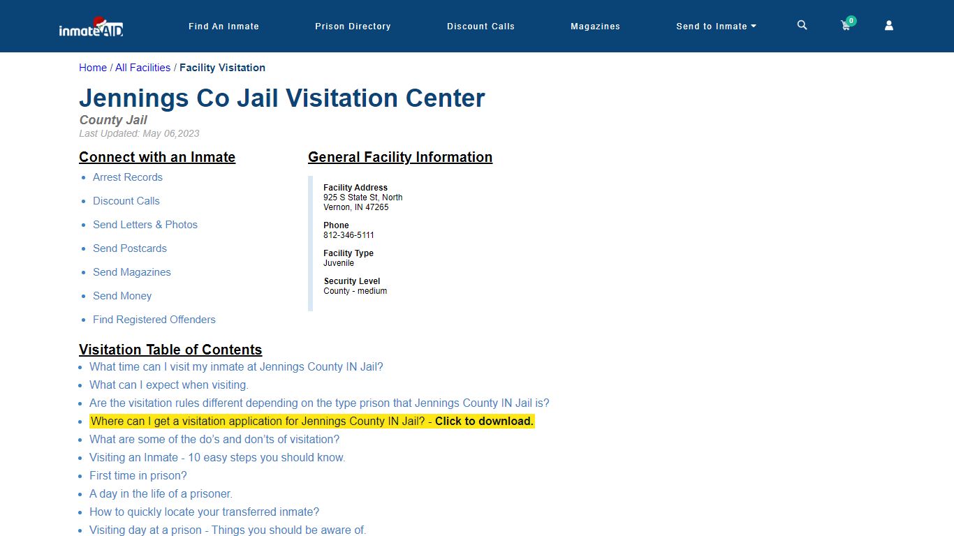 Jennings County IN Jail | Visitation, dress code & visiting hours